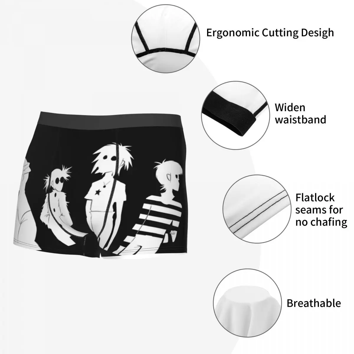 Cool Music Band Gorillaz Skateboard Man'scosy Boxer Briefs,3D printing Underpants, Highly Breathable High Quality Gift Idea