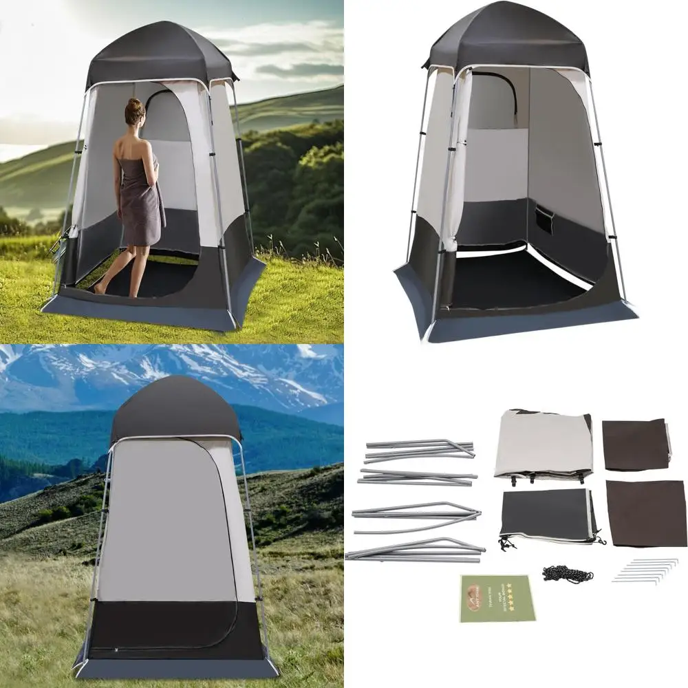 

Modern Outdoor Portable Shower Tent with Floor, Storage, and Metal Frame for Camping, Picnic, Hiking, and Fishing, Coffee Color