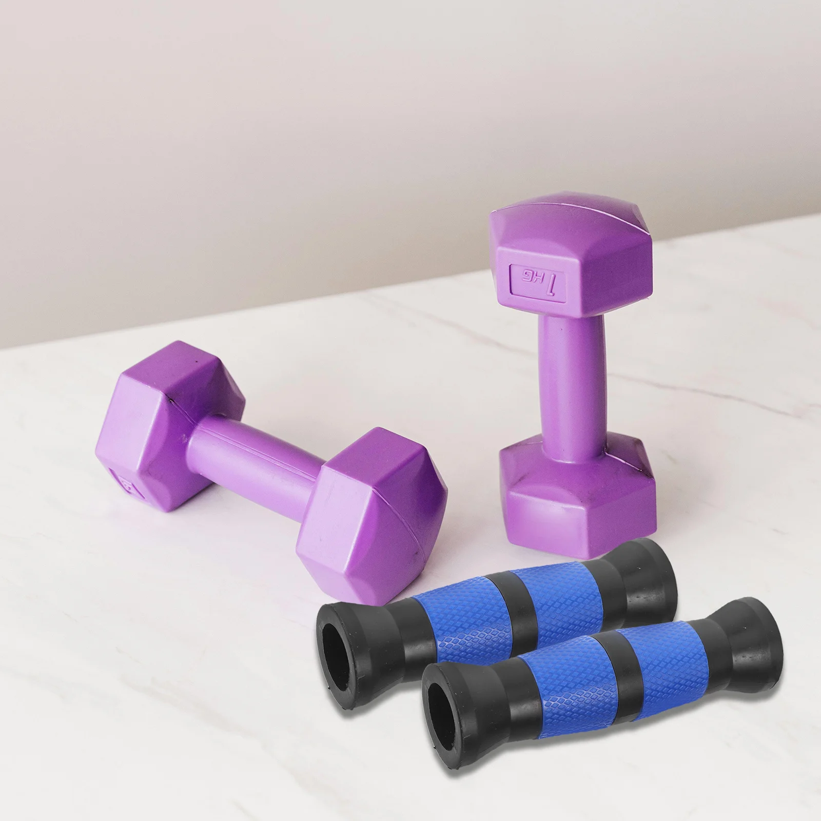 

2Pcs Dumbbell Handle Grips: Blue Black PVC Non-Slip Covers for Weight Lifting - Reusable Comfortable Sleeves Replaceable Gym
