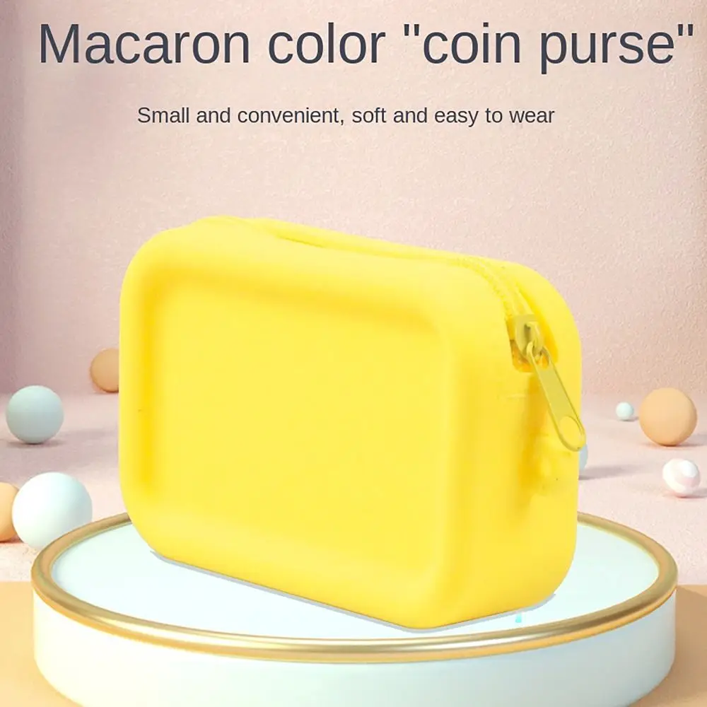 Silicone Organizer Cosmetic Bag Mini Macaron Color Smooth Zipper Wallet Coin Purse Waterproof Travel Pouch Women Girls