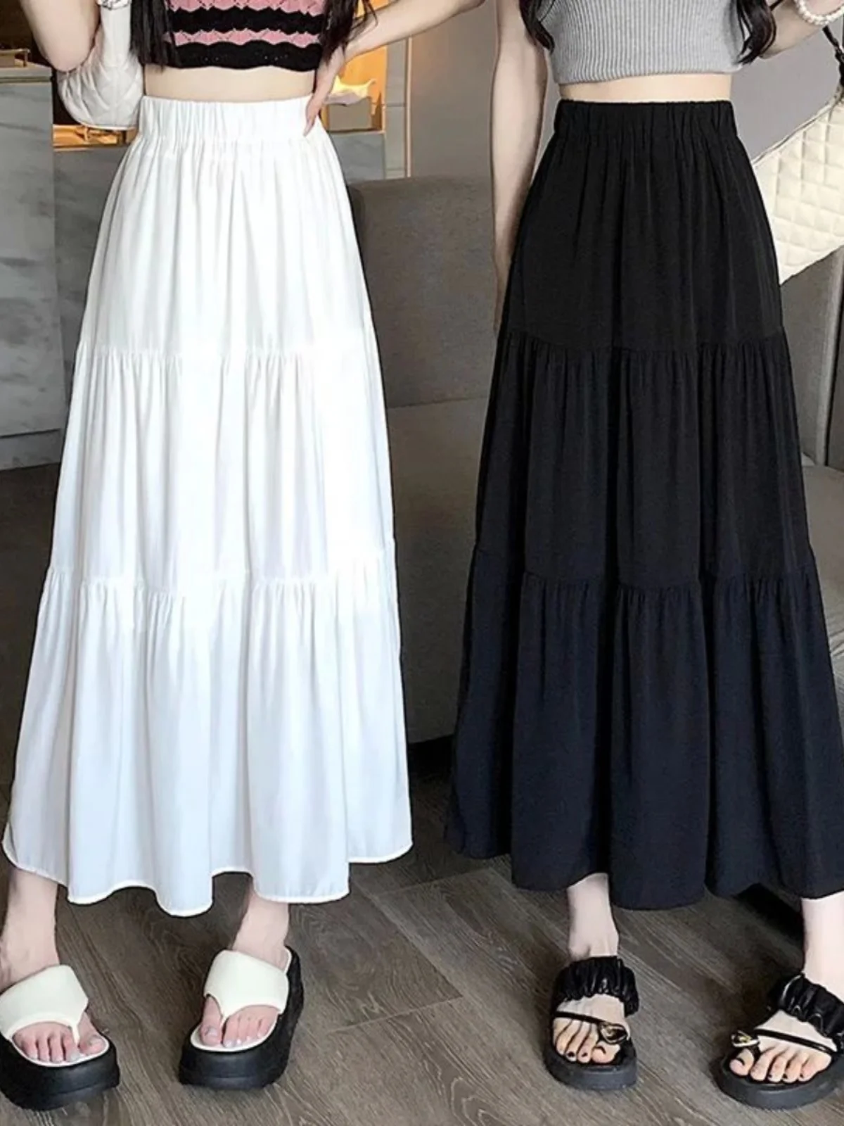 

High Waist Midi A-Line Skirt Women's Color Street Sle Loose Fit Long Skirts Pure Color A-Line Skirts for Women