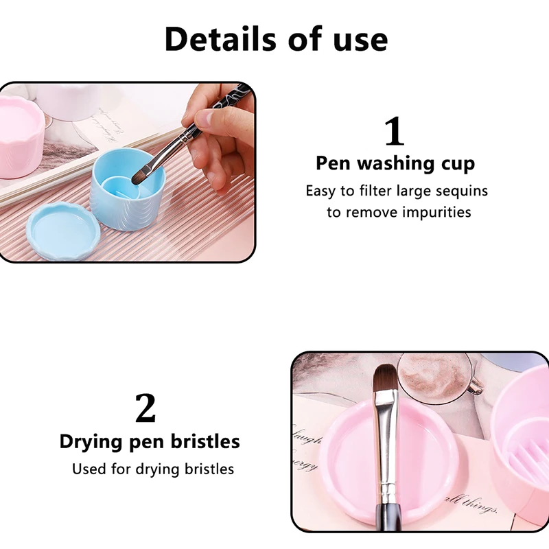 Taza de limpieza de cepillo de lentejuelas para decoración de uñas, con tapa, soporte para cepillo de bolígrafo UV, lavadora de capas en capas de malla de fácil limpieza