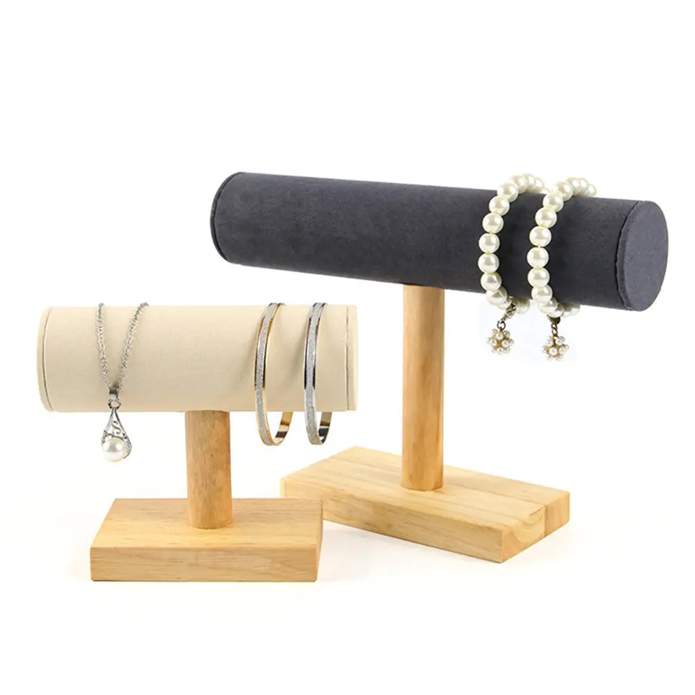 

Solid Wood Bracelet Display Stand Beige Small Simple Elegant Jewelry Organizer for Bracelets Bangles Watches Storage Rack Holder