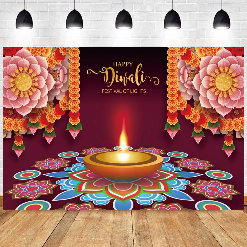 Diwali Photo Backdrop India Festival of Lights Deevali Candle Party Floral Peacock Photography Background Decor Banner