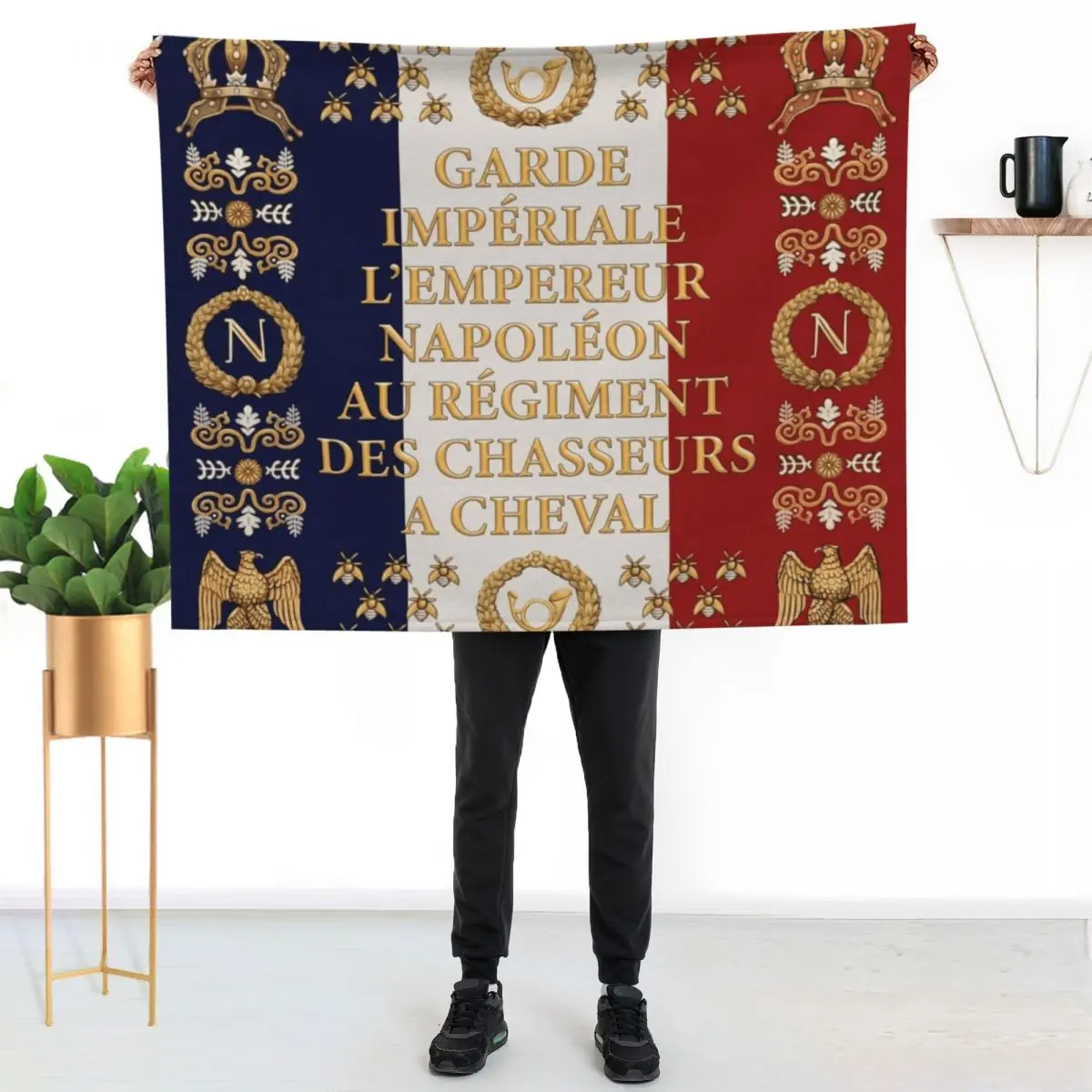 

Napoleonic French flag of the Chasseurs A cheval de la Garde Throw Blanket Outdoor Soft Blanket for Picnic Beach Camping