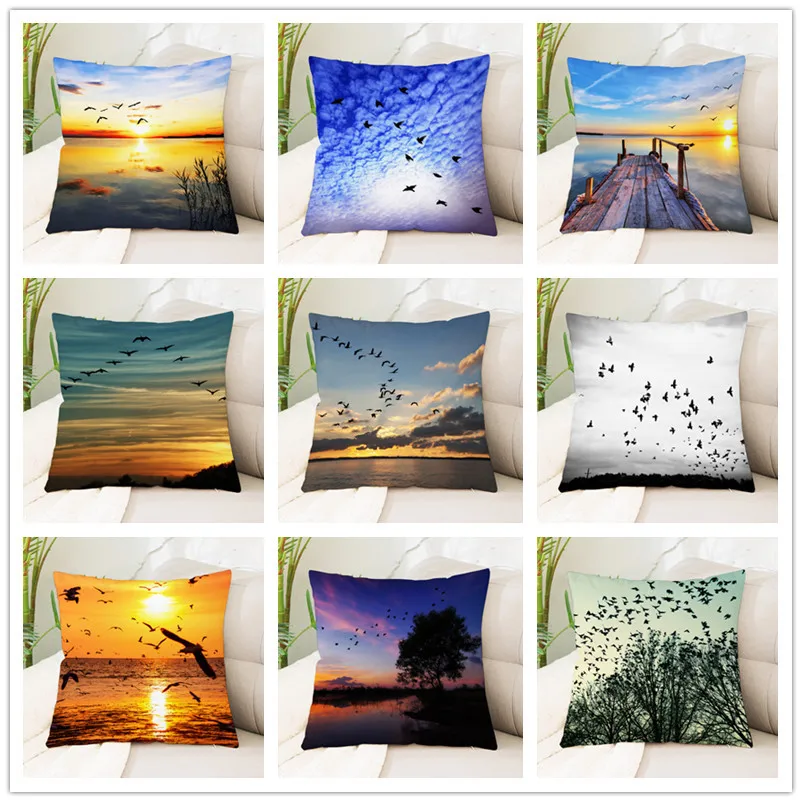 

45x45cm Sea Waves Beach Pillowcase Office Cushion Creative Home Car Lumbar Cushion Cover Sea View Pillow Cover Pillow Case