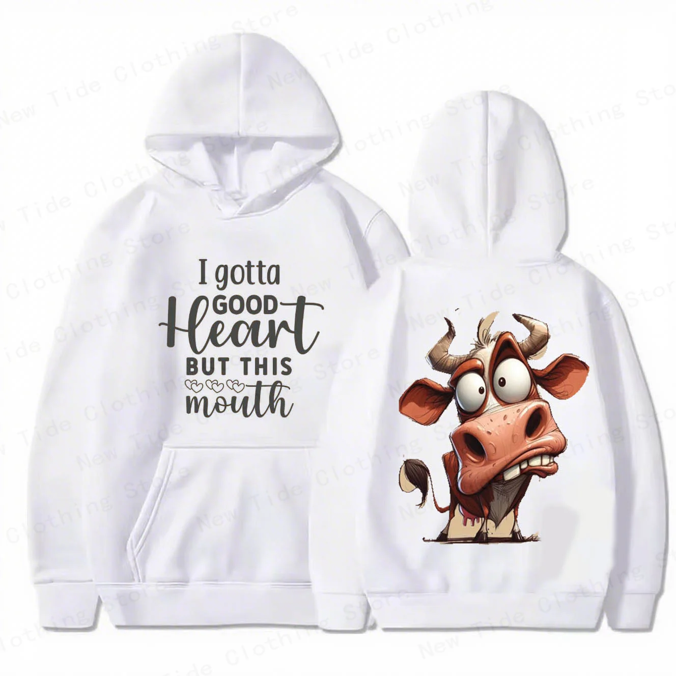 سترة بغطاء للرأس قطنية للخريف والشتاء للرجال مع شعار "أنا أن أكون قلبًا جيدًا ولكن هذا الفم" ورسومات بقرة مسلية للارتداء العصري #6