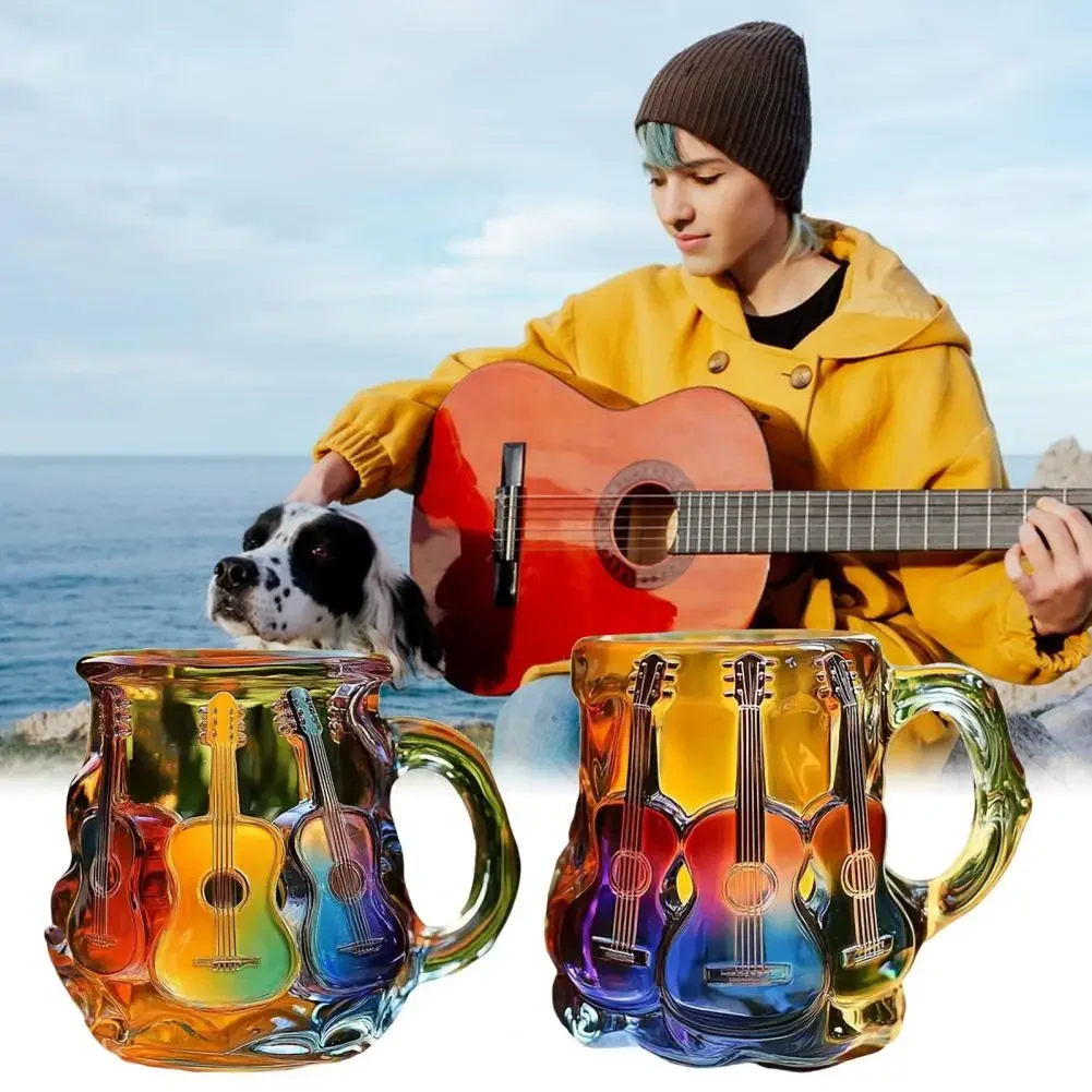 

3D Painted Guitar Coffee Cup Book Coffee Mug Unique Colorful Resin Books Stack Coffee Cup Collection Gift For Music Lovers Home
