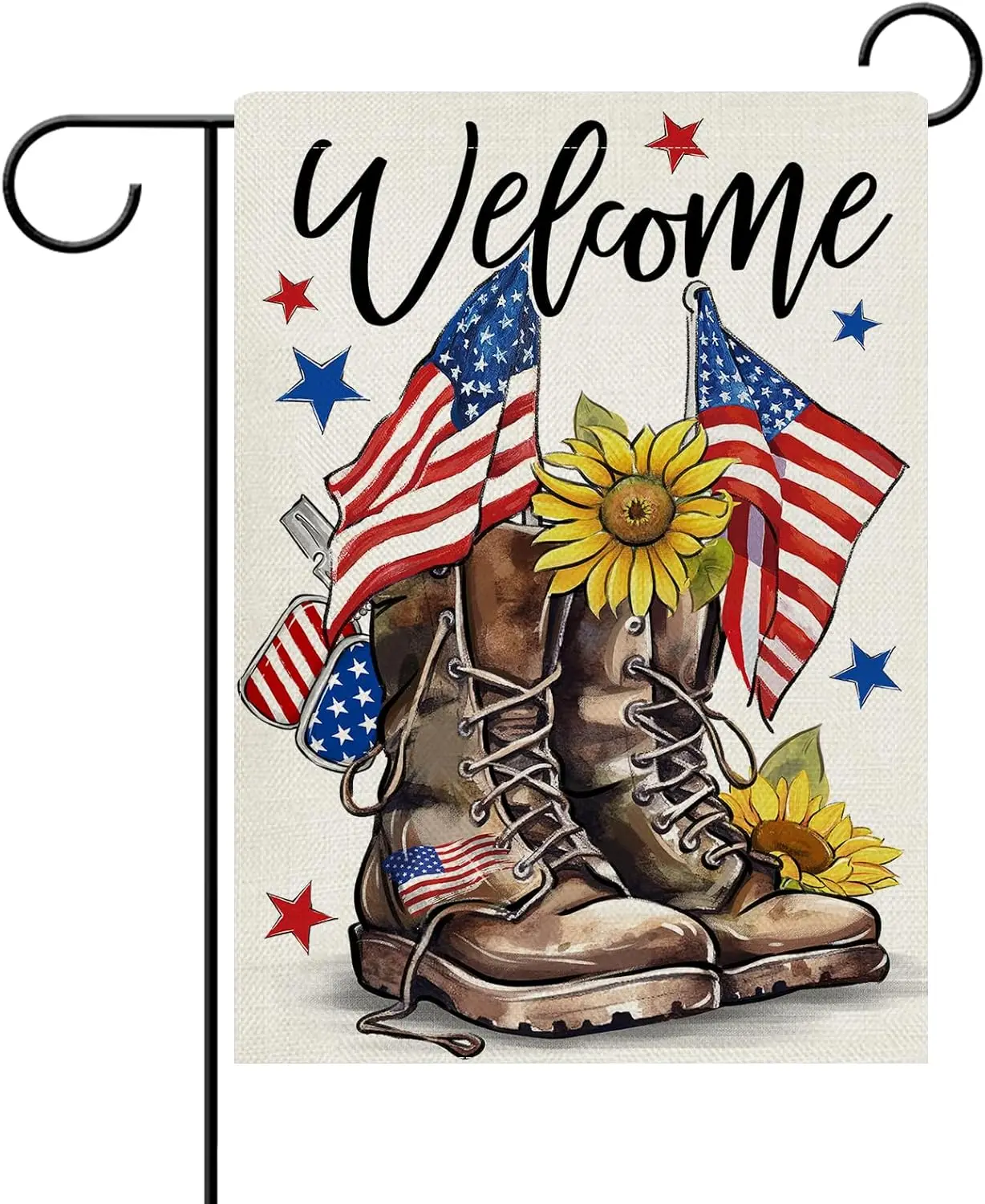 Dyrenson Welcome Memorial Day Soldier Boots 4th of July Patriotic Decorative Garden Flag, America Veterans Day Yard Outside Home