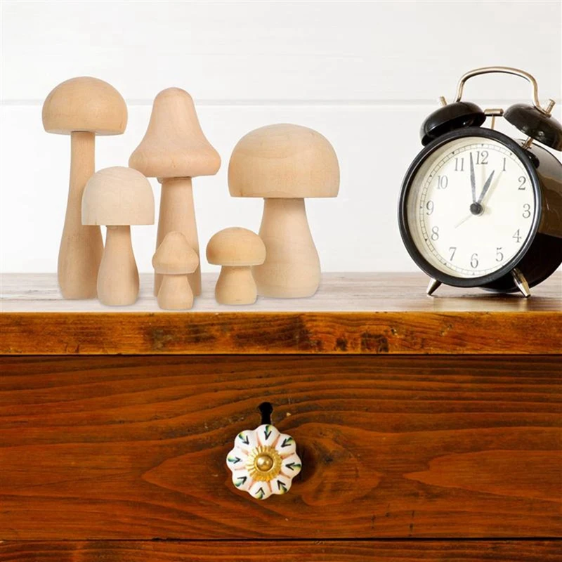 6Pcs Natural Mushroom-Shaped Wooden Toys Unfinished Mushroom DIY Crafts Painting Peg Dolls Ornament Kids Toy Decoration