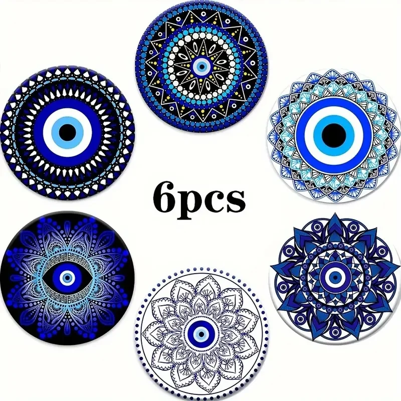 6 Pieces/Set of Mandala Patterned Wooden Anti-Slip Coasters, Suitable for Home Office and Theme Party Decoration