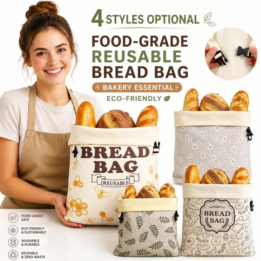 Reusable Beeswax Bread Bag Sourdough Washable Food Storage Bag Printed Freezer Safe Bread Storage Bag Homemade Bread