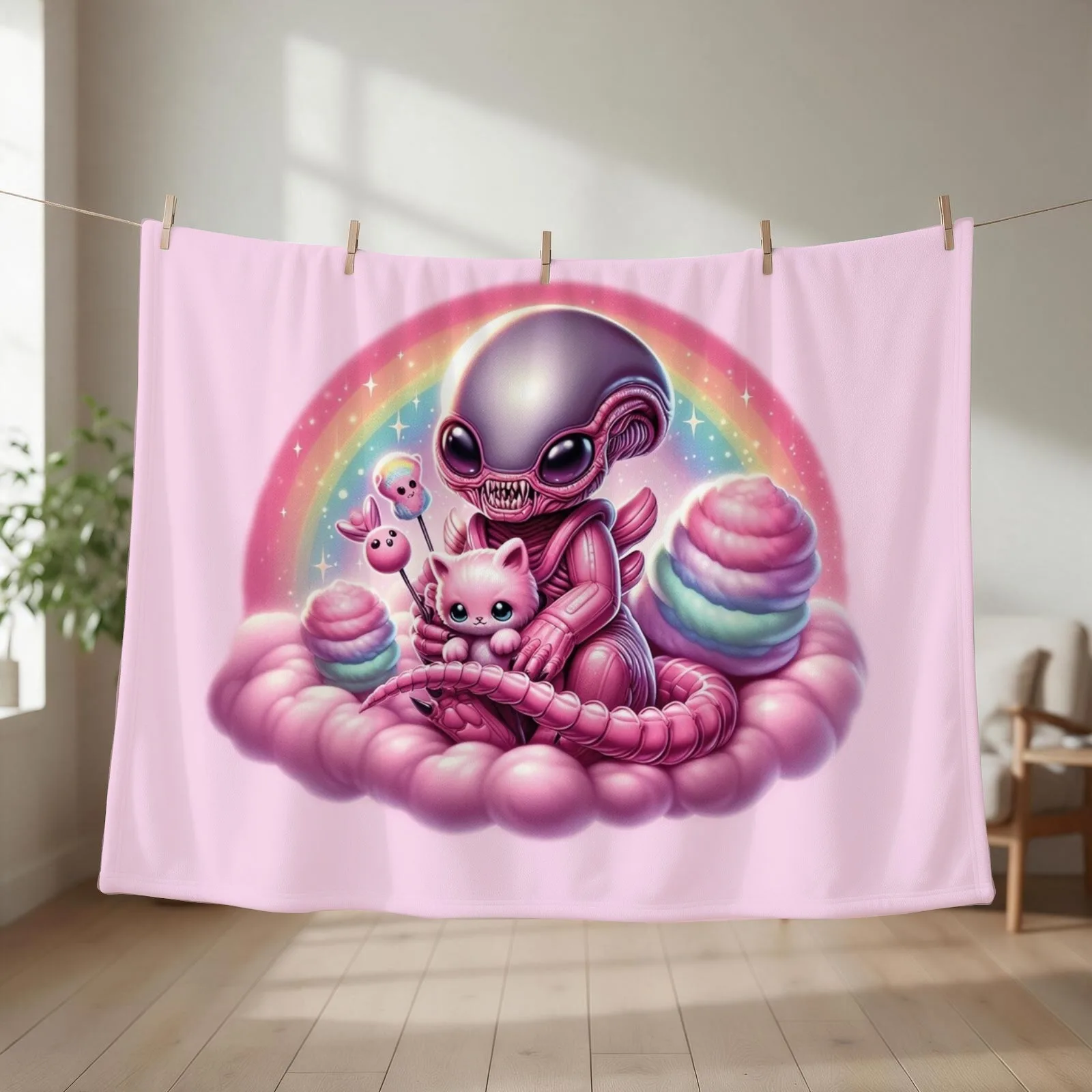 Baby Xenomorph Throw Blanket couch cozy soft plush fuzzy picnic outdoor blanket
