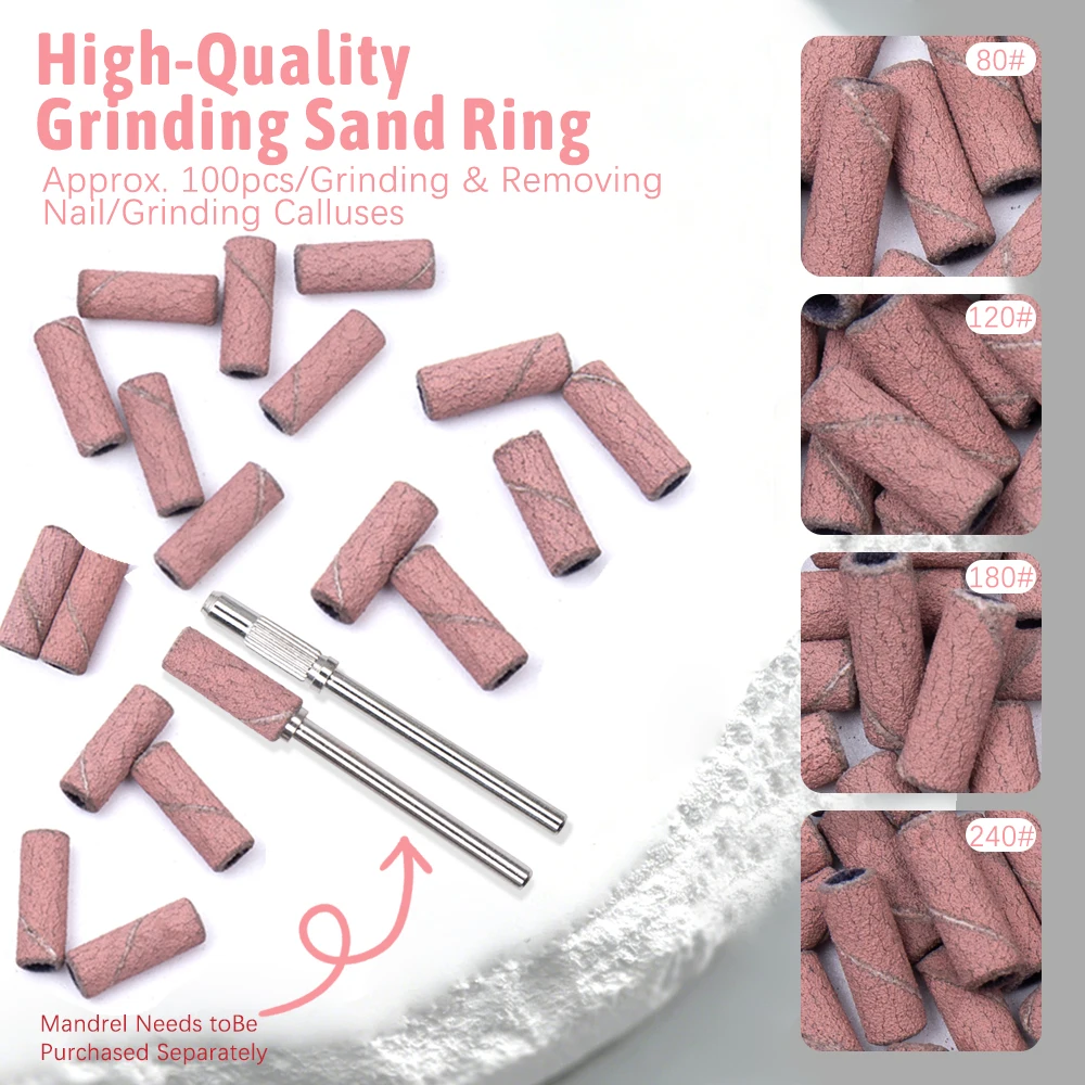 3mm Nail Sanding Bands-80/120/180/240 Grit Mini Nail Drill Bit Electric Nail File Accessory Polishing Manicure Tool