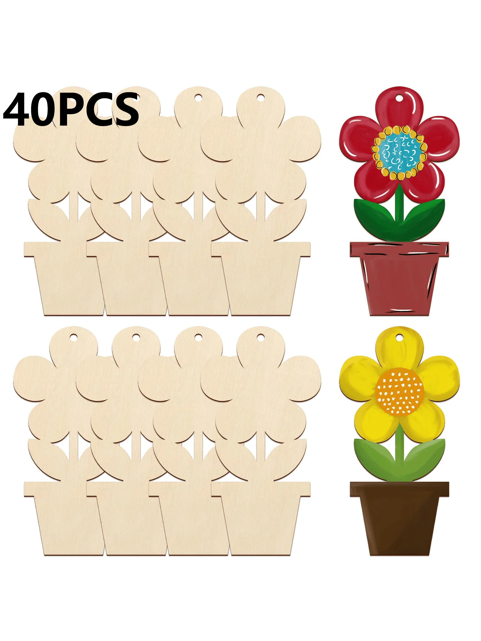 20/40pcs 4 inch wooden flower pot spring decorations with 10m hemp rope, flower wooden DIY blank unfinished wooden tray decorati