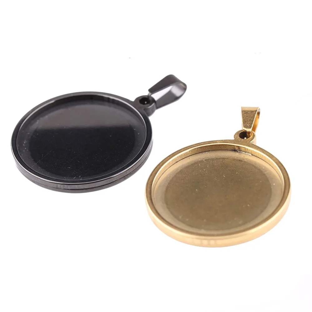 Onwear 10 pz 25mm placcato oro nero in acciaio inox Cabochon vassoi fai da te lunetta ciondolo impostazioni di Base per collana creazione di gioielli