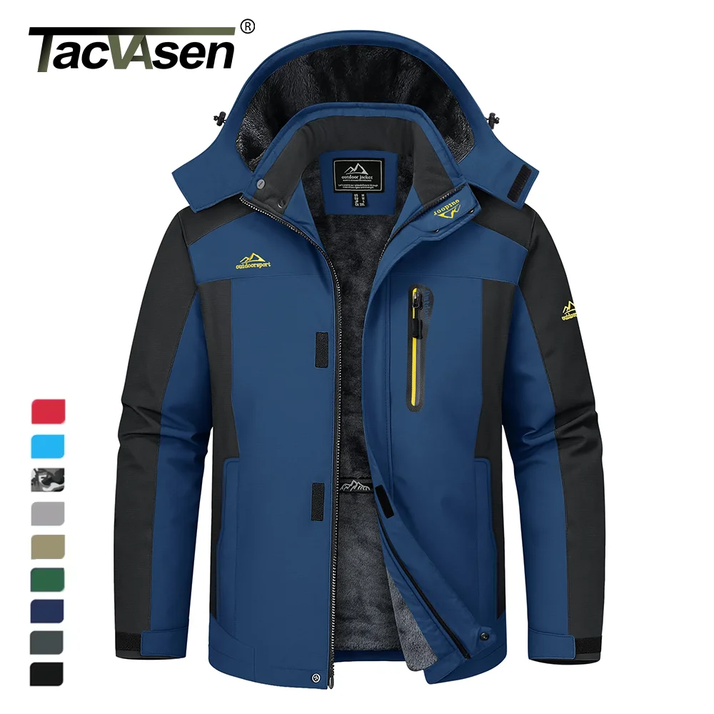 

TACVASEN Winter Fleece Lining Jackets Waterproof Mens Ski Snowboard Parka Windproof Removable Hoodie Coats Casual Windbreaker