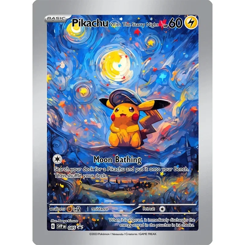 Cartas de colección de Pokemon Van Gogh Museum Pikachu, juego de cartas individuales clásico de Anime, tarjetas hechas a mano, juguetes de regalo