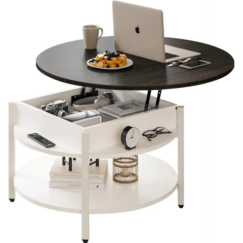 

Круглый журнальный столик в стиле фермерского дома с потайным отделением, диаметр 26,77 дюйма. для использования в гостиной или приемной комнате.