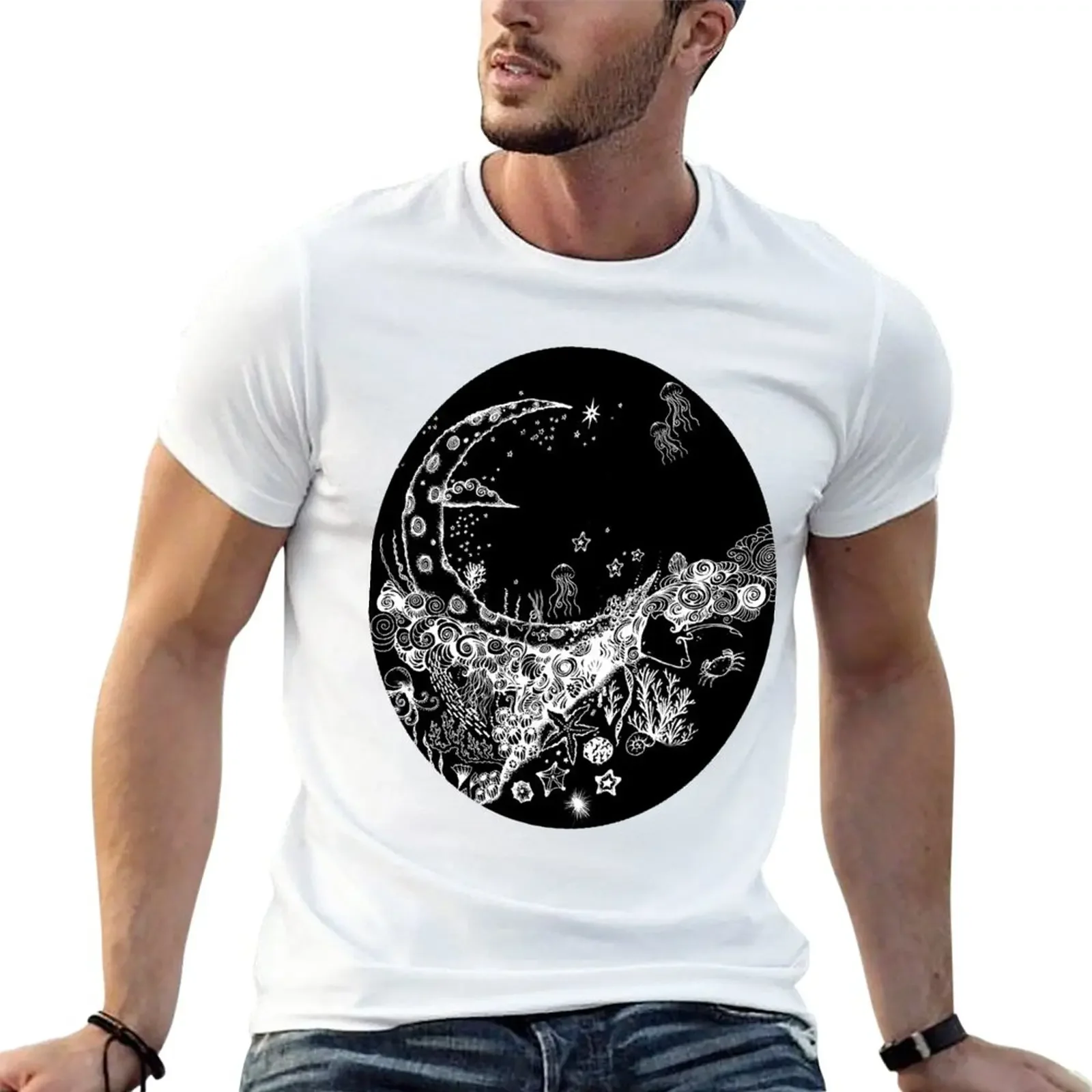 Moon Swallowed By Sea T-Shirt for a boy Short sleeve tee sweat oversizeds plus size men clothing