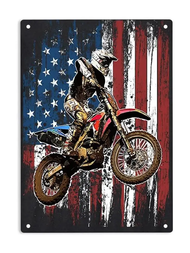 AliExpress ERMUHEY Dirt Bike Racing Motocross Racing American Flag Sign Metal Tin Signs, Racing Motocross Poster for Home/Office/Garages/Be