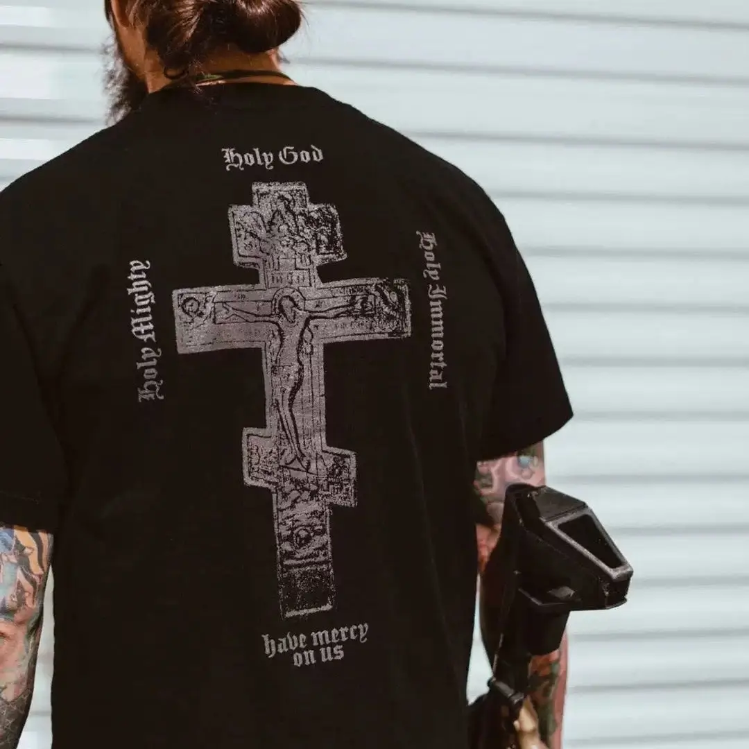 عودة الصليب طباعة التكتيكية قصيرة الأكمام القطن تي شيرت الرجال الصيف العسكرية نمط شخصية ارتداء في الهواء الطلق سترة رياضية غير رسمية #1