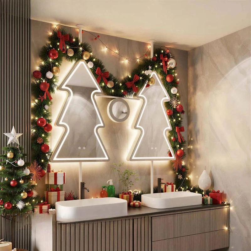 

Stepless dimming smart sensor touch screen control anti-fog LED irregular bathroom mirror with light