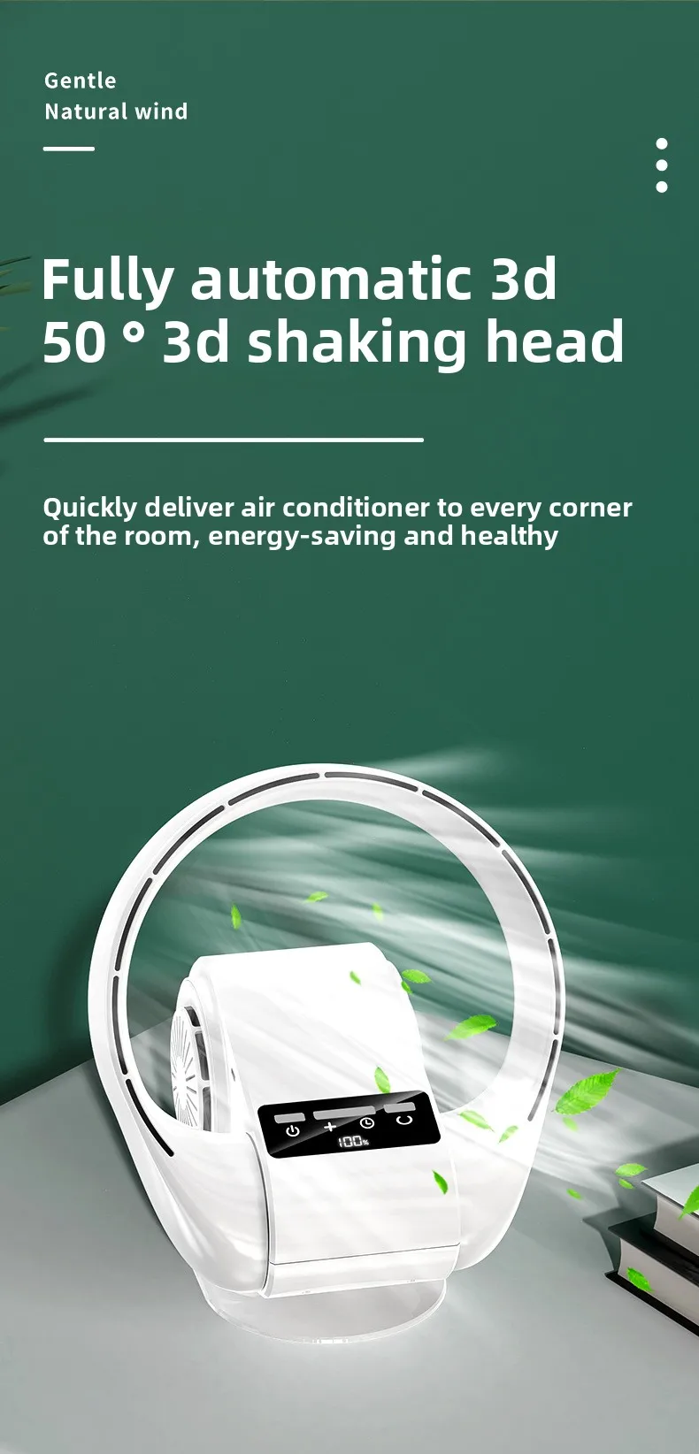 2025 Neuer USB-Ventilator zur Wandmontage, kabellos, wiederaufladbar, batteriebetrieben, leiser Tischventilator mit 5 Geschwindigkeiten für Büro/Schlafzimmer, Fernbedienung – Detail 8