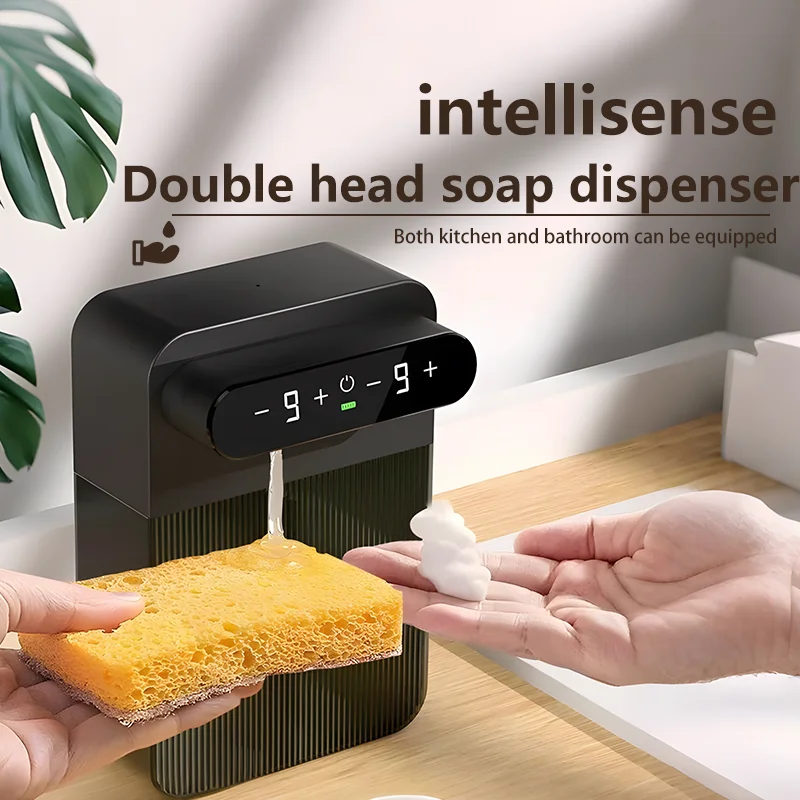400 ml + 400 ml USB oplaadbare tweekoppige contactloze automatische schuimzeepdispenser - aan de muur gemonteerd voor meerdere scenario's