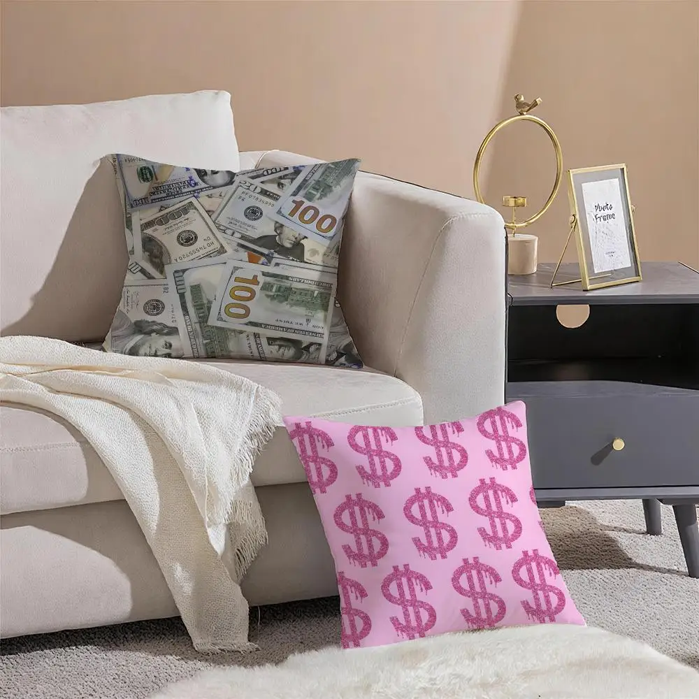 Dollars Money Cushion Cover Linen Pillowcase Cover Soft Decor for Sofa Home Room