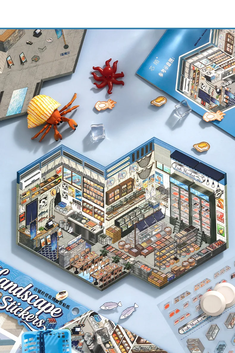 4 Stück 3D Stereo Shop Scene PET-Aufkleber, Mini-Haus-Journal-Aufkleber für Lebensmittelgeschäfte – Detail 11