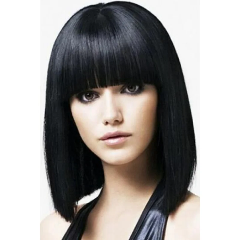 100% Human Hair !Bla Human Hair Straight Full Wig For Women Wig image 3