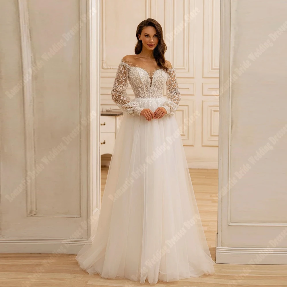 

2025 Elegant Off The Shoulder Women Wedding Dresses Mopping Length Princess Bride Gown Cocktail Ball Vestido De Novia Customized