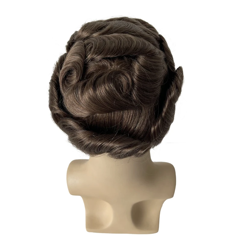 أنظمة الشعر البشري البرازيلي العذراء # 18 لون بني فاتح 32 مم Wave AUS Unit 8x10 دانتيل مع شعر مستعار PU للرجال البيض #6