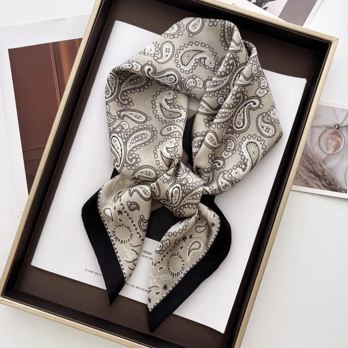 1pcs Luxury Square Scarf Cashew Print Bandana Women's Imitation Silk Scarf Casual Decoration 70cm Neckerchief Headband image 2