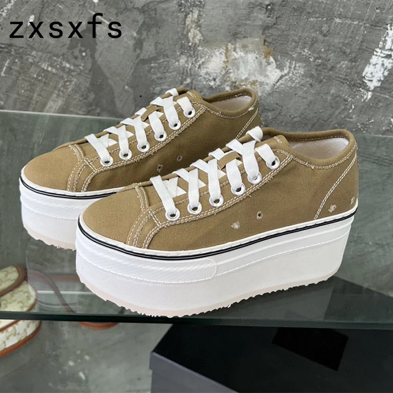 Scarpe con plateau con fondo spesso per donna Canves Sneakers Fashion Lace Up scarpe Casual donna Ladies Flats Zapatos Mujer 2023