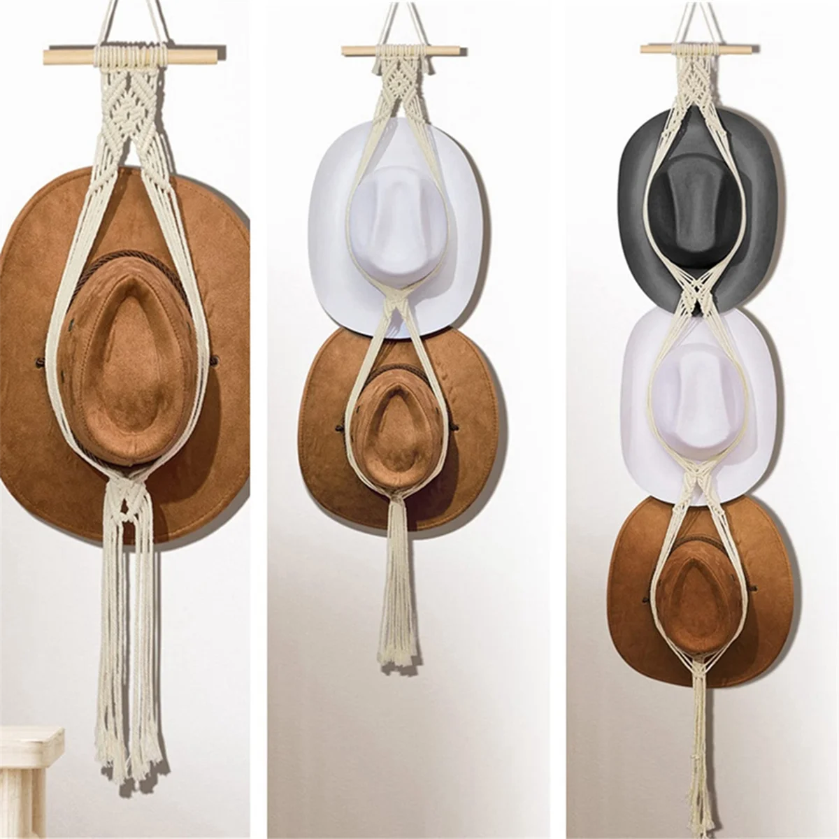 Hat Hangers Boho Hat Rack Hat Hanger Back of Door Hat Organizer Hanging Hat Decoration, 2-Tier