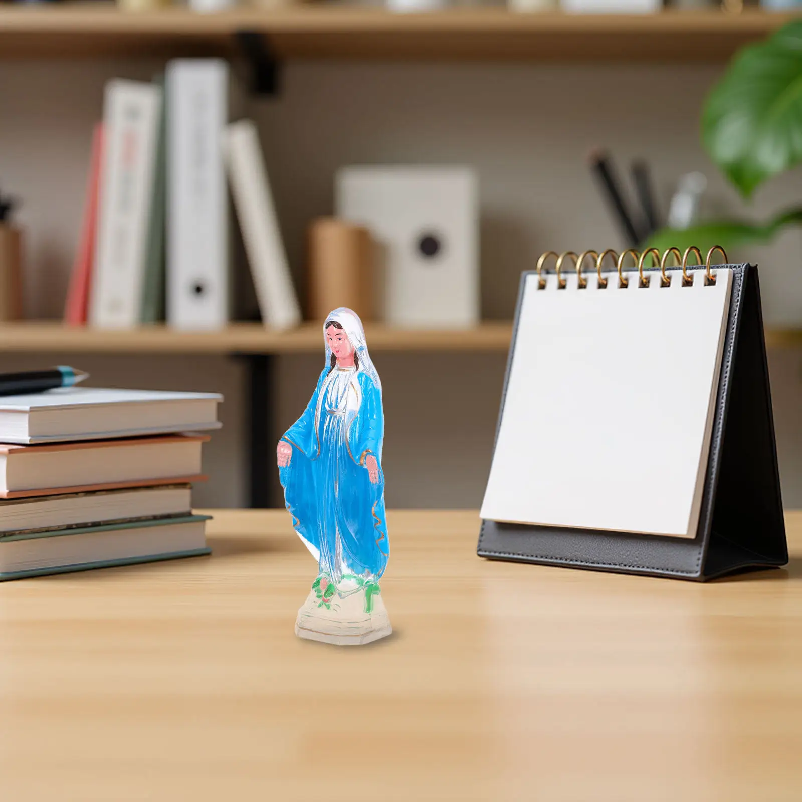 Small Virgin Mary Statue Catholic Sculpture Blue Robe Blessed Mother Religious Decor Catholic Tabletop Home Altar