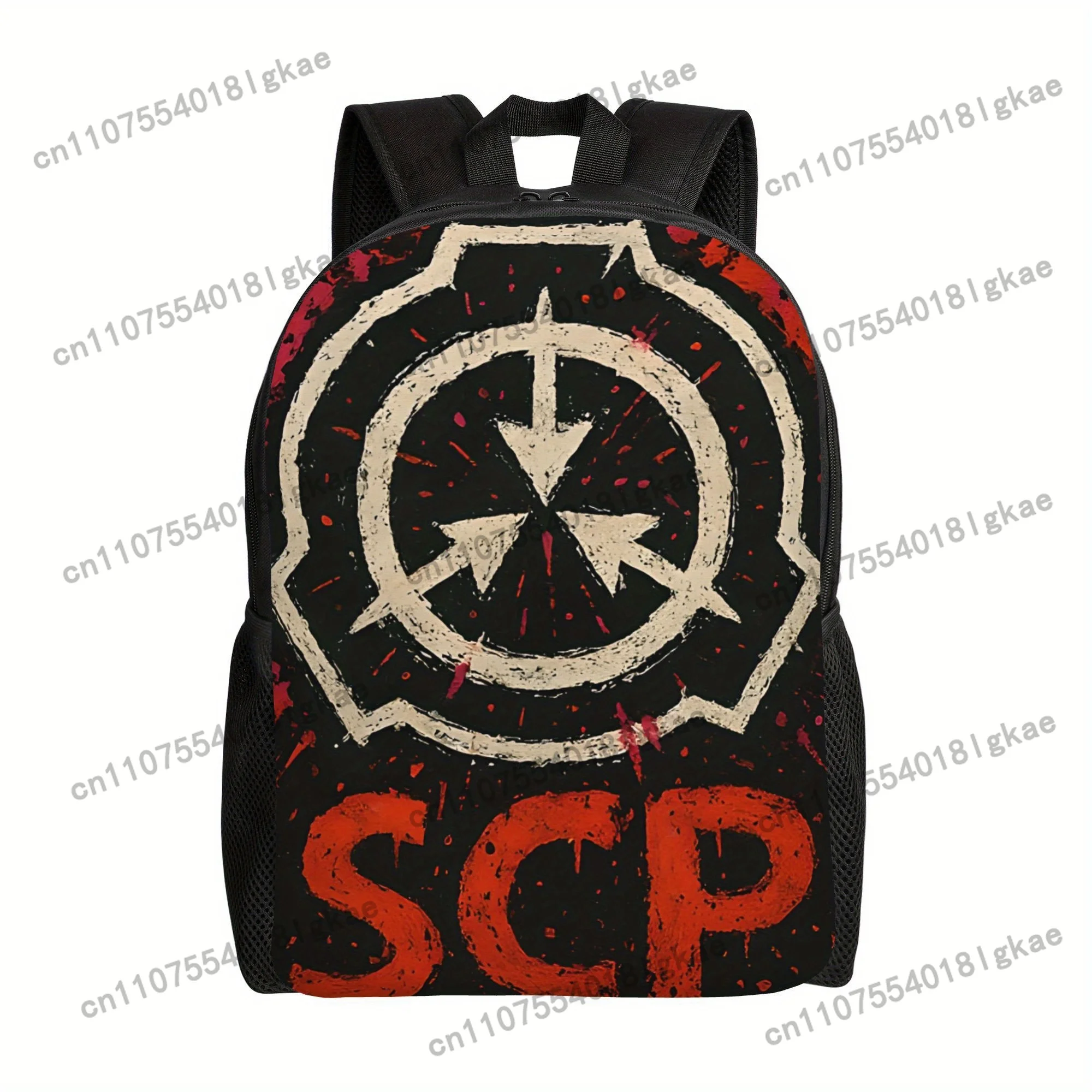 1pc Punk Style SCP Logo Bookbag - Soft Book Pack with Adjustable Strap, Sturdy Zipper Closure, SCP Logo Print - Lightweight for