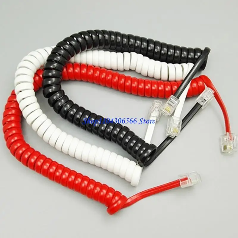 02DD RJ91 4-Core Landline Telephone Curved Wire Cable 4P4C Phone Handset Handle Line 6Ft/1.85m