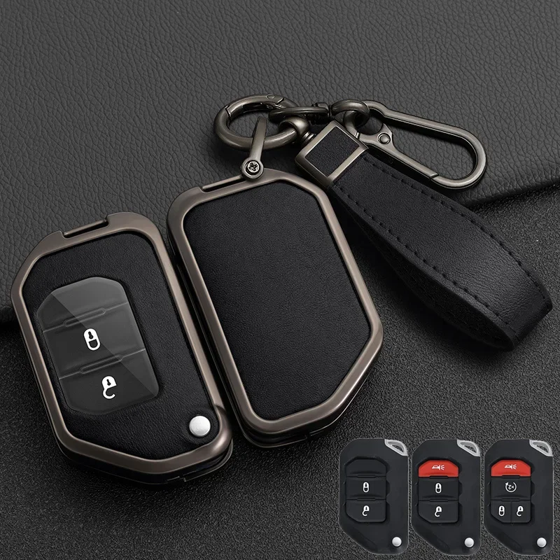 

Zinc Alloy Leather Car Key Case Cover For Jeep Gladiator JT Sahara JLU Wrangler JL Rubicon 2018 2019 2 3 4 Button Flip Remote