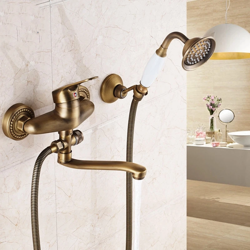 

Смеситель для ванной комнаты, 22 см, латунный смеситель для душа с длинным носом и одной ручкой, настенный смеситель для раковины и ванны