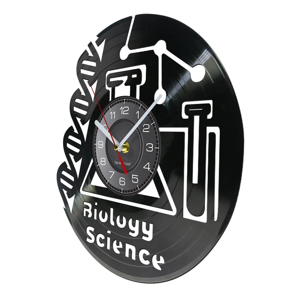 Biology Science Vinyl Record Wall Clock Phd Degree Microscope Chemistry Science Decoration Art for Class Room School University