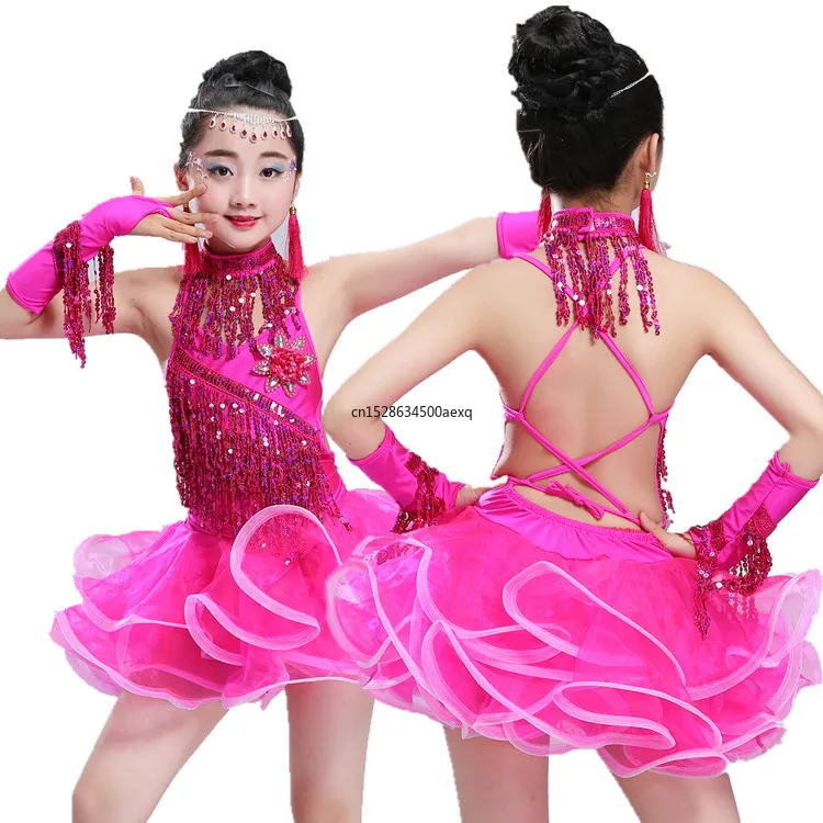 

Children Latin dance girls sequin dance costumes Latin competition clothes children's cha-cha dress new style