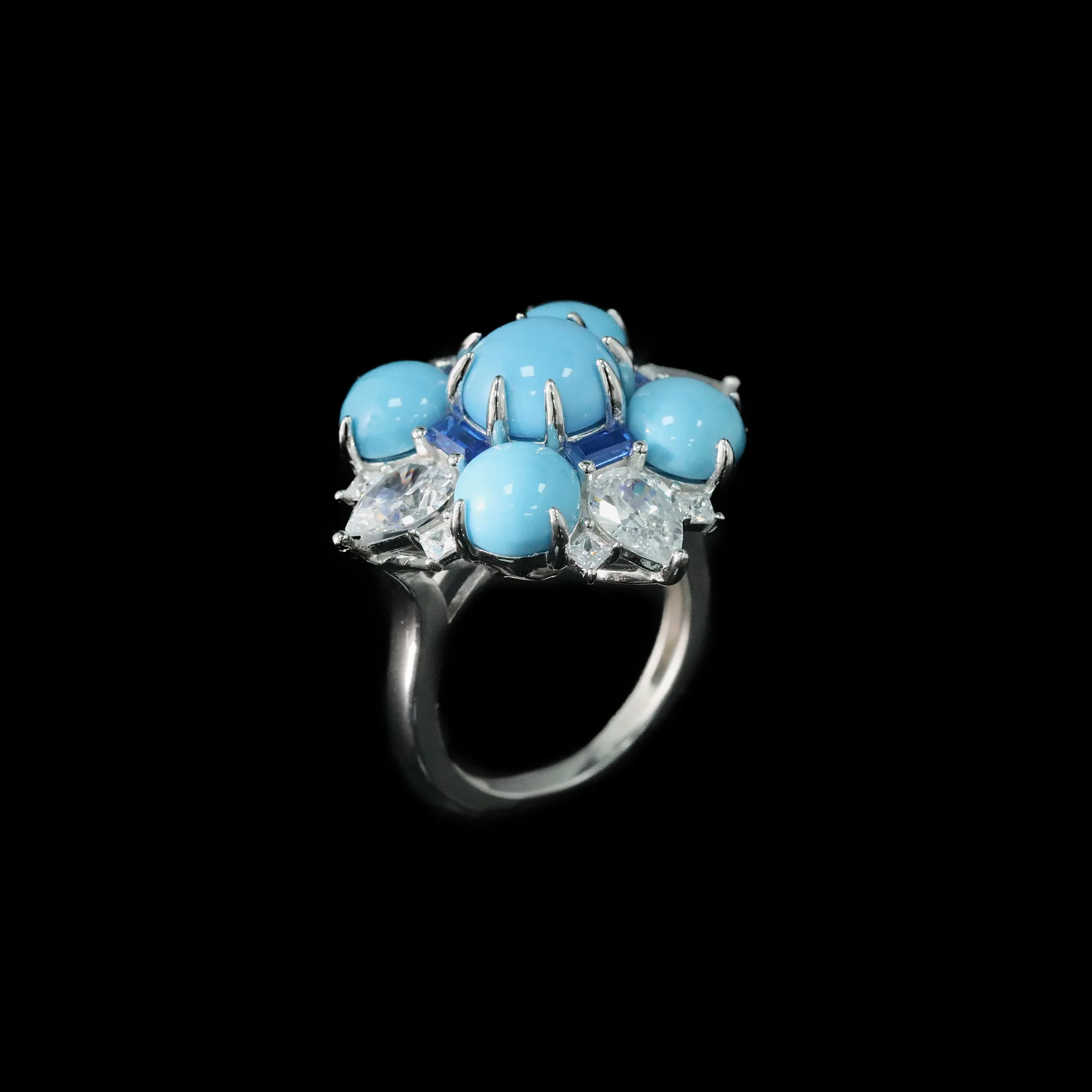 KQDANCE Hand Make 925 Sterling Silver Blue Turquoise High Carbon Diamond Gemstone Rings For Women Fine Jewelry Anniversary Gifts