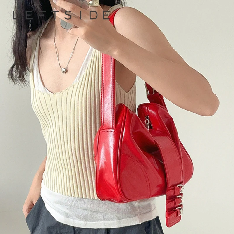 Belt Design Small PU Leather Shoulder Bags for Women 2024 Y2K Korean Fashion Crossbody Bag Lady Red Silver Handbags and Purses