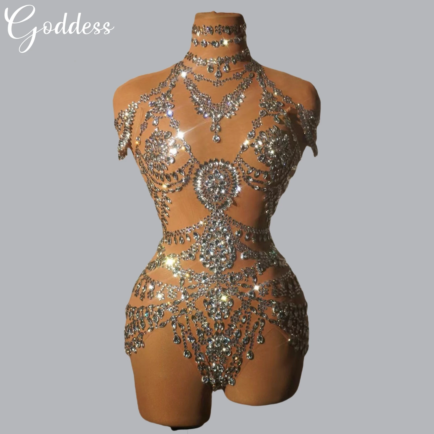 

Sexy Elastic Mesh Dance Bodysuit Sparkly Rhinestone Samba Dance Pole Dance Clothing Nightclub Prom Birthday Party Outfit Wuniang