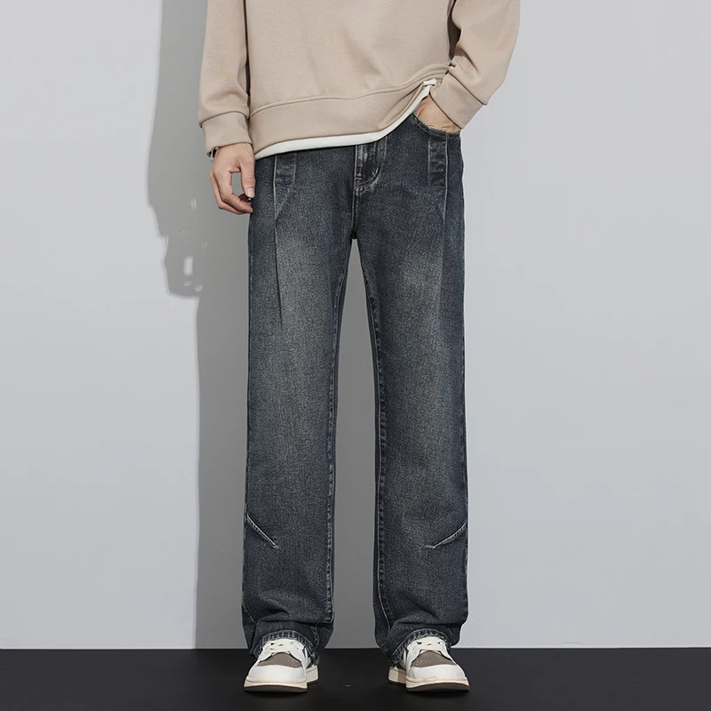 

Vintage Korean Fashion Jeans Men's Autumn New Streetwear Personalized Casual Straight Distressed Male Clothing Wide Denim Pants