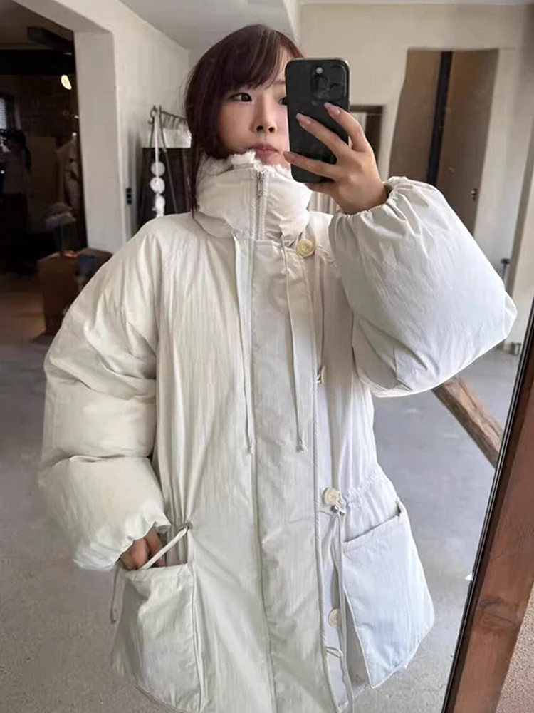 Versátil Thiened invierno Puffer Jaet mujer Casual suelta ajuste abrigo con cuello cálido cuello alto Parka que se pega la cintura