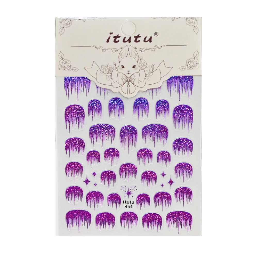 Autocollants pour ongles, cascade française violette scintillante 5D, holographique réfléchissant, ligne française irrégulière, ligne ondulée adhésive, décoration d'ongles, 1 pièces